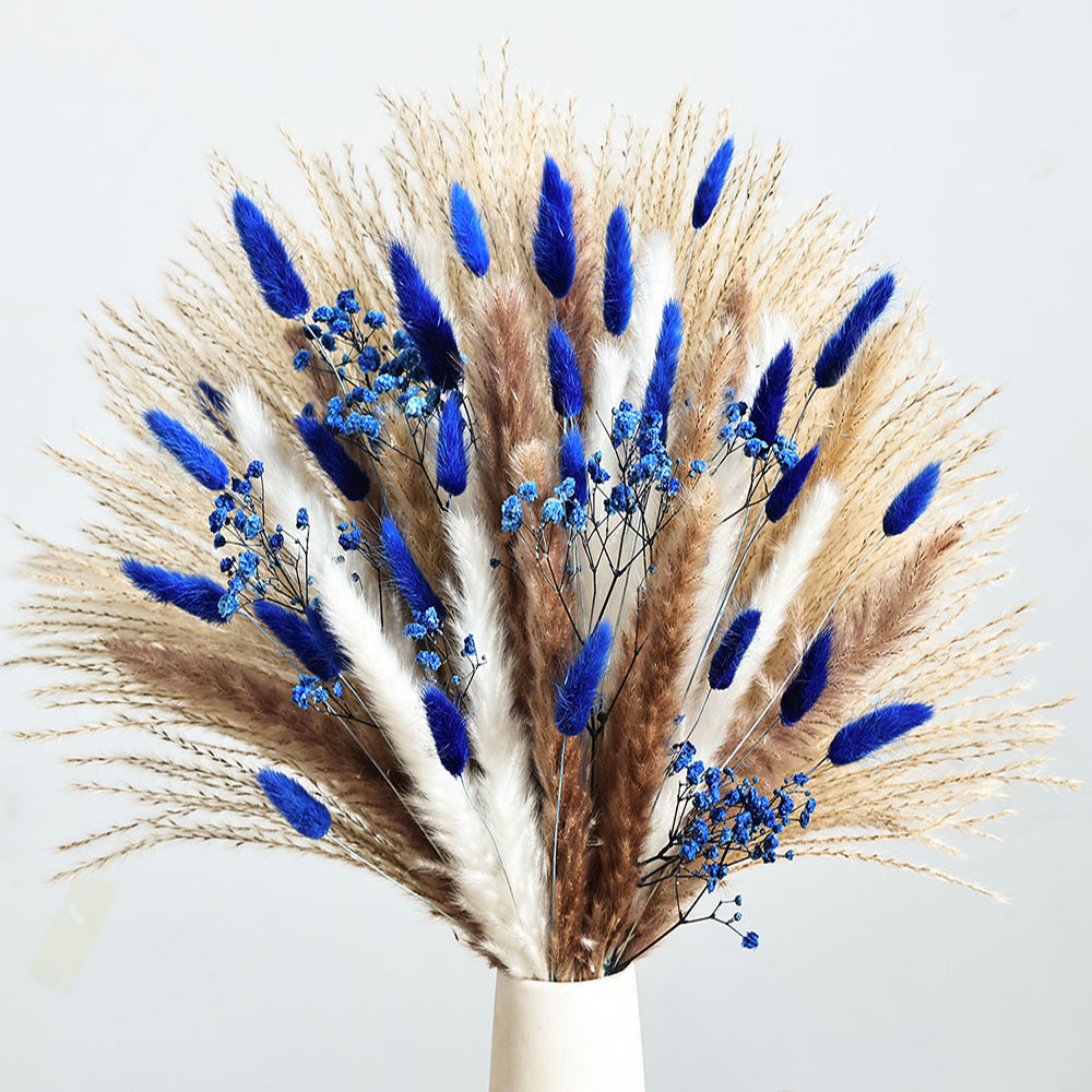Baby Breath Dried - 70 pcs Bunga Pampas Biru Buatan,